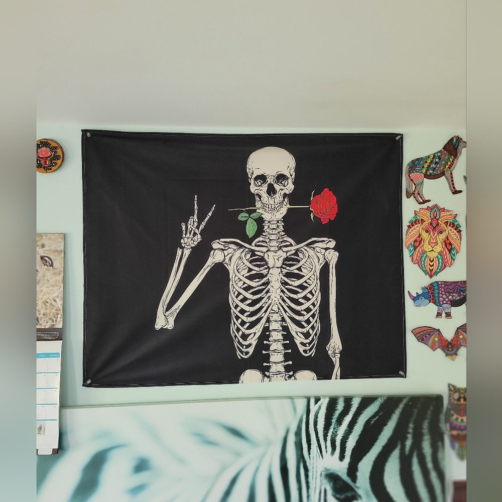 Skeleton + Rose Tapestry | 29 inch × 37 inch - Picture 2 of 5